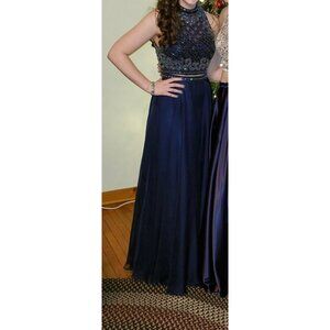 Sherri Hill Two Piece Gown in Navy Blue, Size 2/4